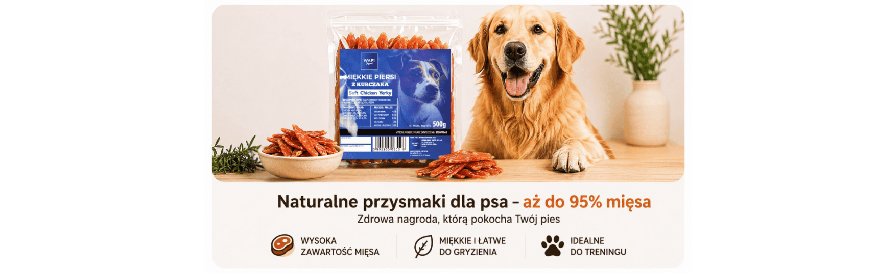 naturalne przysmaki dla psa z kurczaka Wafi 94,9% mięsa